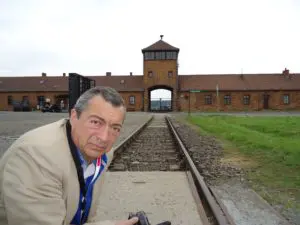 Mora Filming outside Auschwitz 2011.